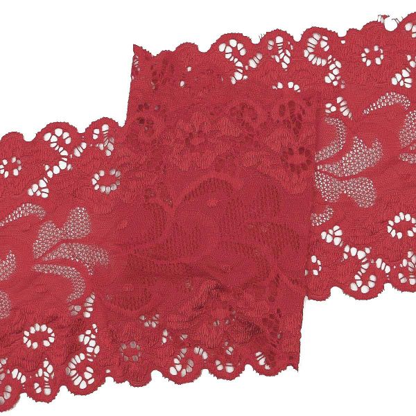Кружево бельевое эластичное 150 мм / 3.4 метра, цвет красный