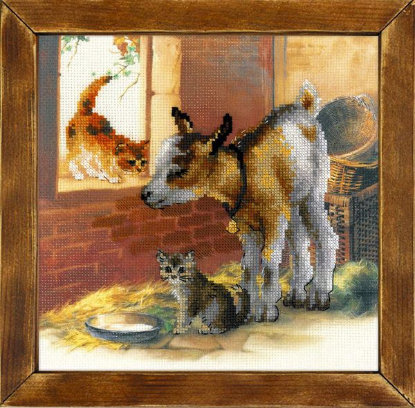 Набор для вышивания нитками Риолис, Козленок и котята 30х30 см