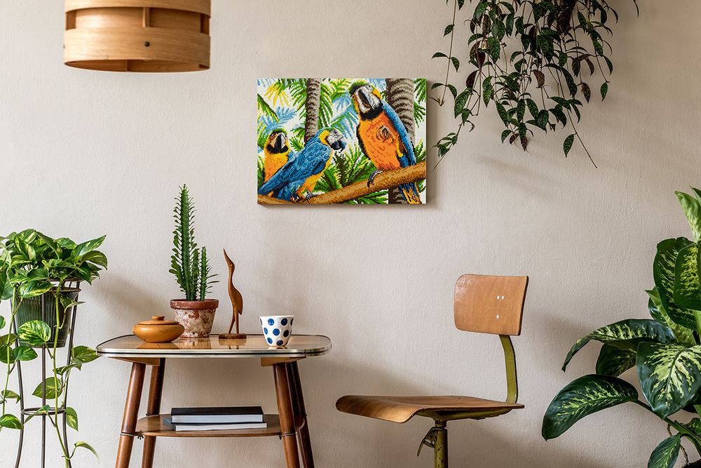 Алмазная (кристальная) мозаика Фрея, Яркие попугайчики, 40х30 см