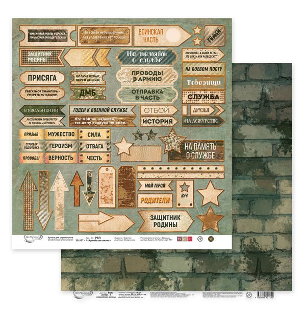 Бумага для скрапбукинга Армейская жизнь 190 гр/м², 30.5х30.5 см, 10 шт, Mr.Painter PSR 201107