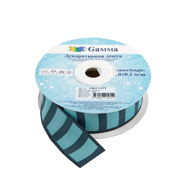 Лента (тесьма) жаккардовая 25.0 мм / 10±0.5 метров, голубой, Gamma TRJ-111Y