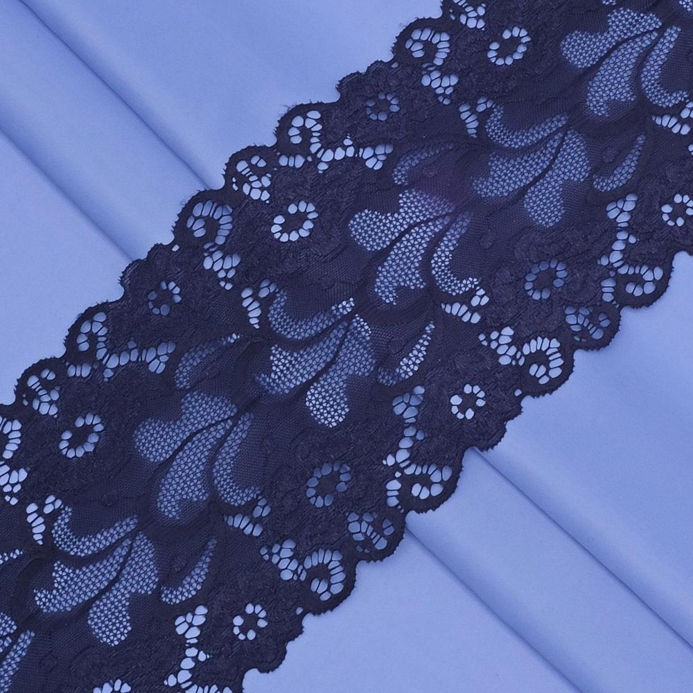 Кружево бельевое эластичное 150 мм / 3.4 метра, цвет темно-синий