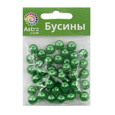 Бусины пластик (жемчуг) ⌀10 мм, 25 г, Astra&Craft, 038 NL зеленый