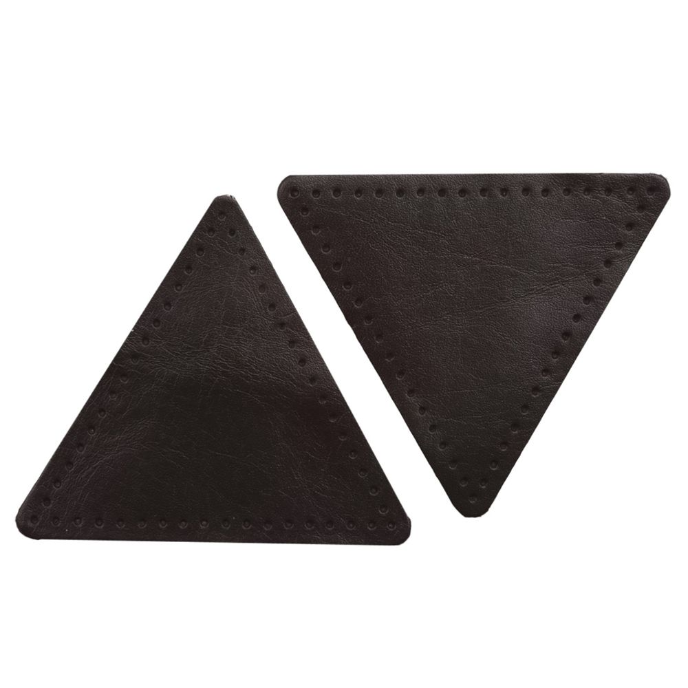 Заплатки пришивные из кожи, треугольник равносторонний 8см с перфорацией, 2 шт, 100% кожа, 03 темно-коричневый, 9126
