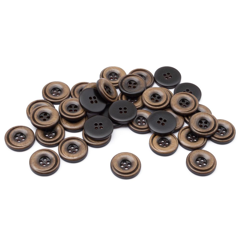 Пуговицы 4 прокола 24L=15 мм, пластик (имитация дерева), col.B темно-коричневый, 36 шт, CN2821