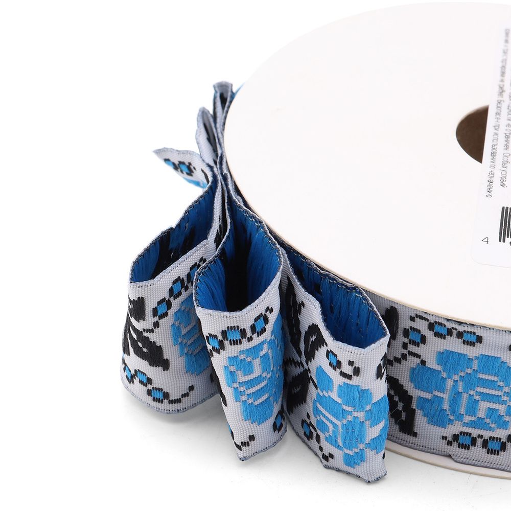 Лента (тесьма) жаккардовая 25.0 мм / 10±0.5 метров, Розы, 25987 синий