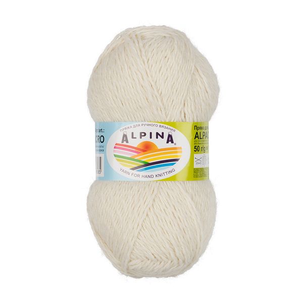 Пряжа Alpina Alpaca Acro / уп.4 мот. по 50г, 150м, 02 белый (натуральный)