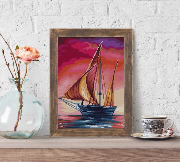 Алмазная (кристальная) мозаика Фрея, Розовый закат, 30х40 см