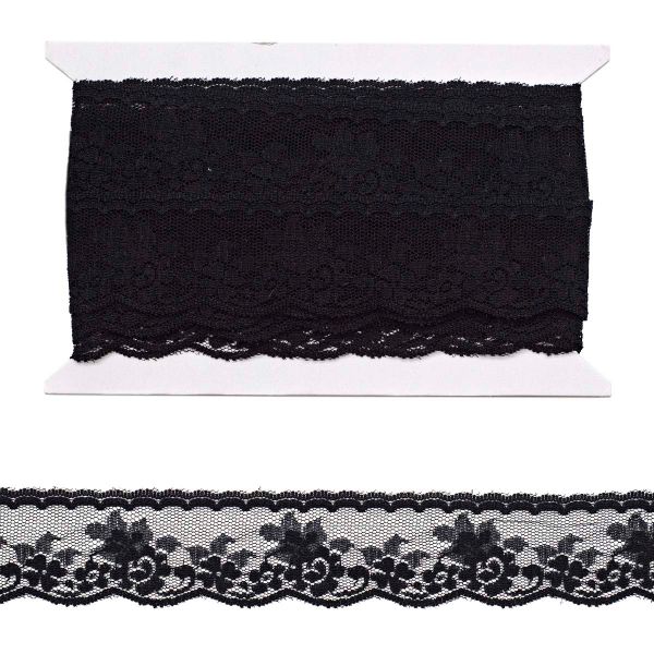 Кружево на сетке 39 мм, 6,8 м, ±4 см, 0623-1270, черный