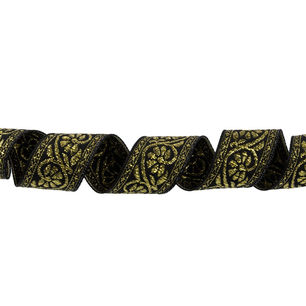 Лента (тесьма) жаккардовая 23.0-25.0 мм / 25 метров, черный /под золото, Blitz