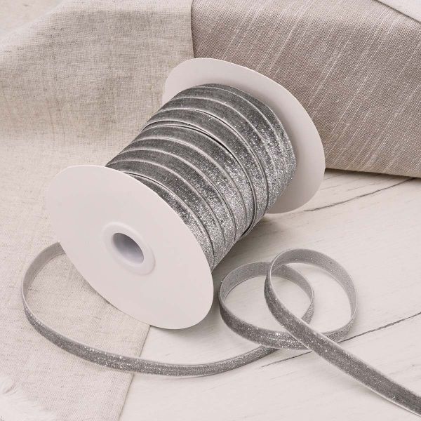 Лента бархатная (тесьма) с люрексом 10.0 мм / 32.9±2 метров, 182 серый
