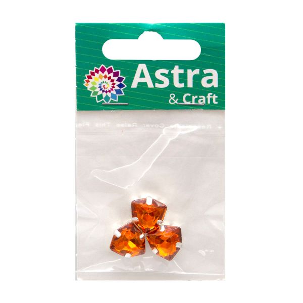 Хрустальные стразы в цапах треугольные (серебро) ярко-рыжий 12мм, 3 штук Astra&Craft, ТЦ002НН12