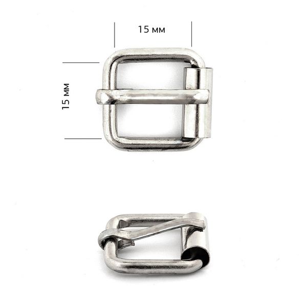 Пряжка ременная металл 15х15 мм (внутр.), толщ. 3 мм, роликовая, цв. никель, уп. 100 шт