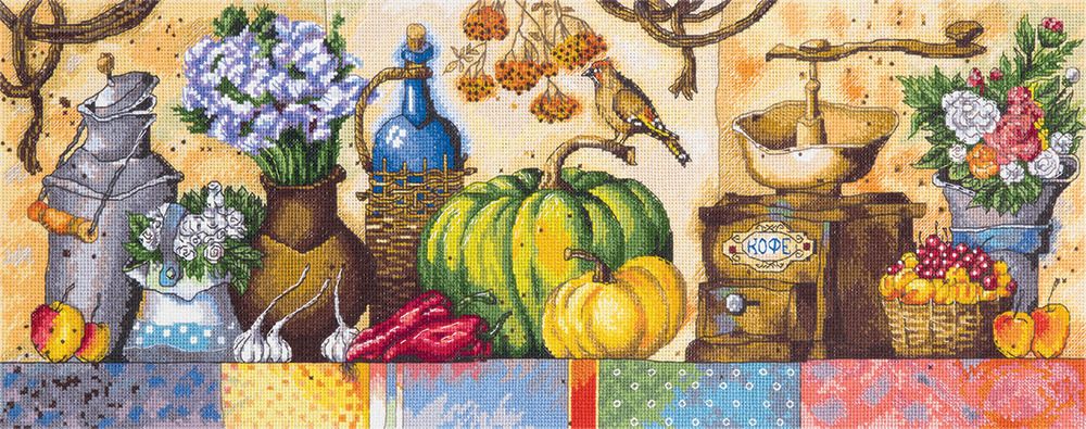 Набор для вышивания нитками Panna, Золотая серия, Натюрморт с тыквой, 51х19 см