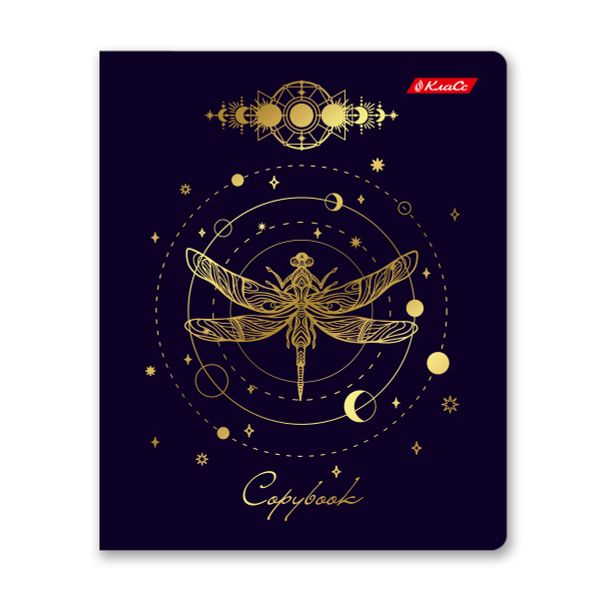 Тетрадь ученическая общая, матовая ламинация + тиснение золотой фольгой, A5+ 96 л. на скобе 60 г/м², белизна 100%, 5 шт, клетка в термоусадочной пленке, 000772 Магическая луна, Светоч 96ТЕТк-008