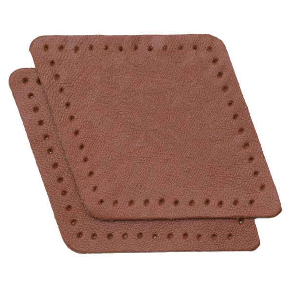 Заплатки пришивные из кожи, ромб 6х8,4см с перфорацией, 2 шт, 100% кожа, 02 светло-коричневый, 9115