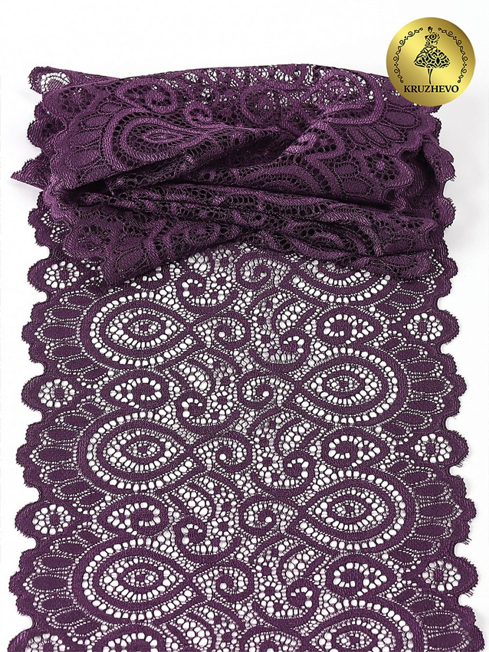 Кружево бельевое эластичное 180 мм / 25 м, 263, цв.076 сливовое вино, Kruzhevo