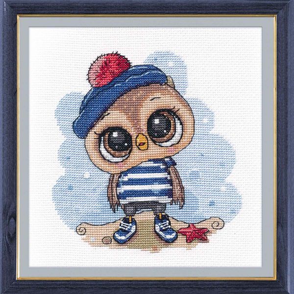 Набор для вышивания нитками Овен, Совенок-морячок 15х15 см