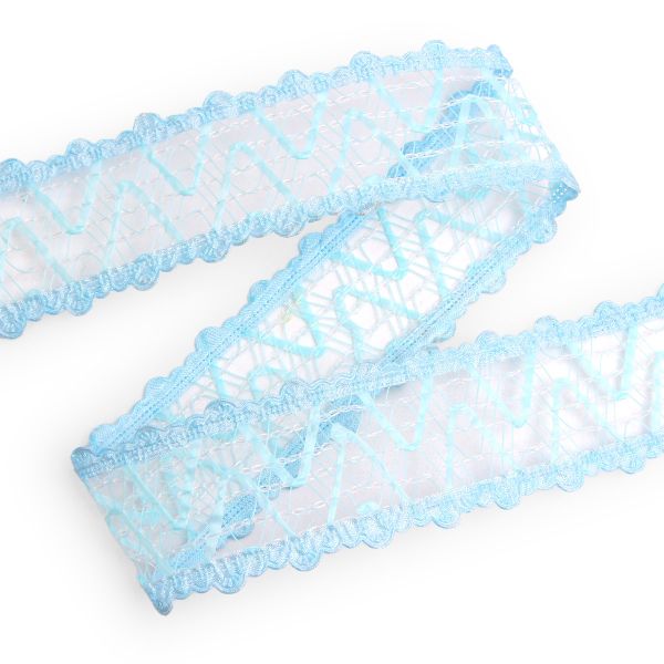 Тесьма отделочная ажурная 38 мм, 25 м, (08 голубой)