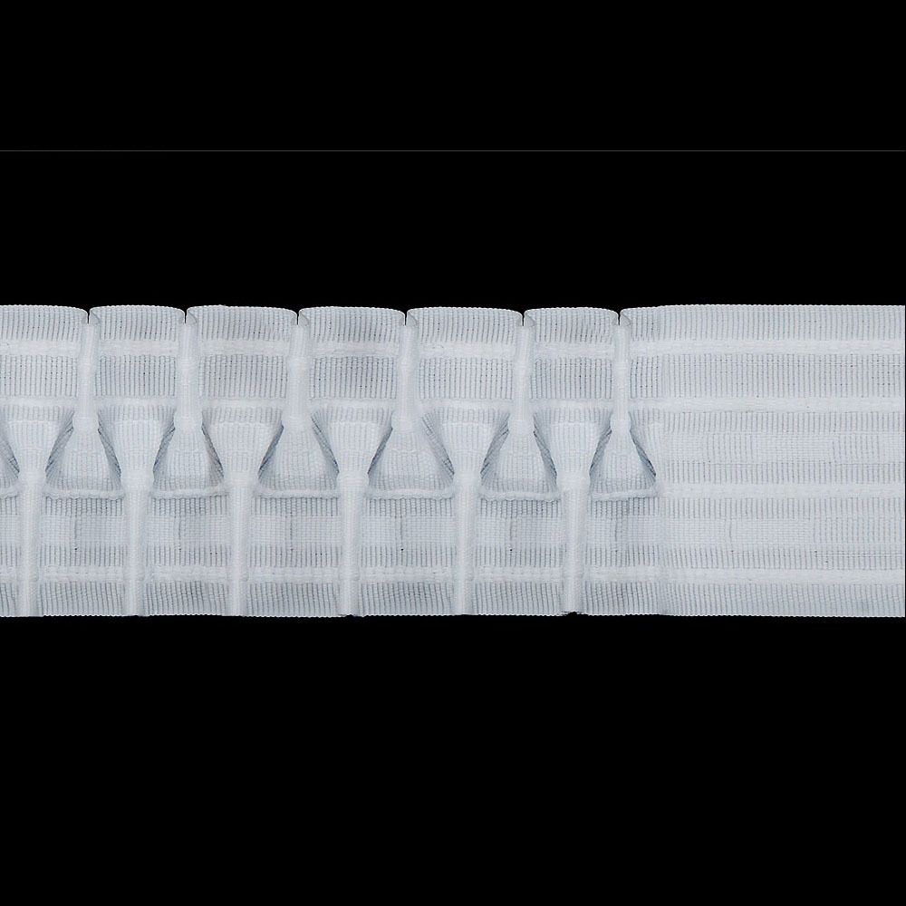 Лента (тесьма) шторная: сборка вафельная (1:2.5) 60 мм / 50 метров, (2 ряда петель, 4 шнура), белый, C705