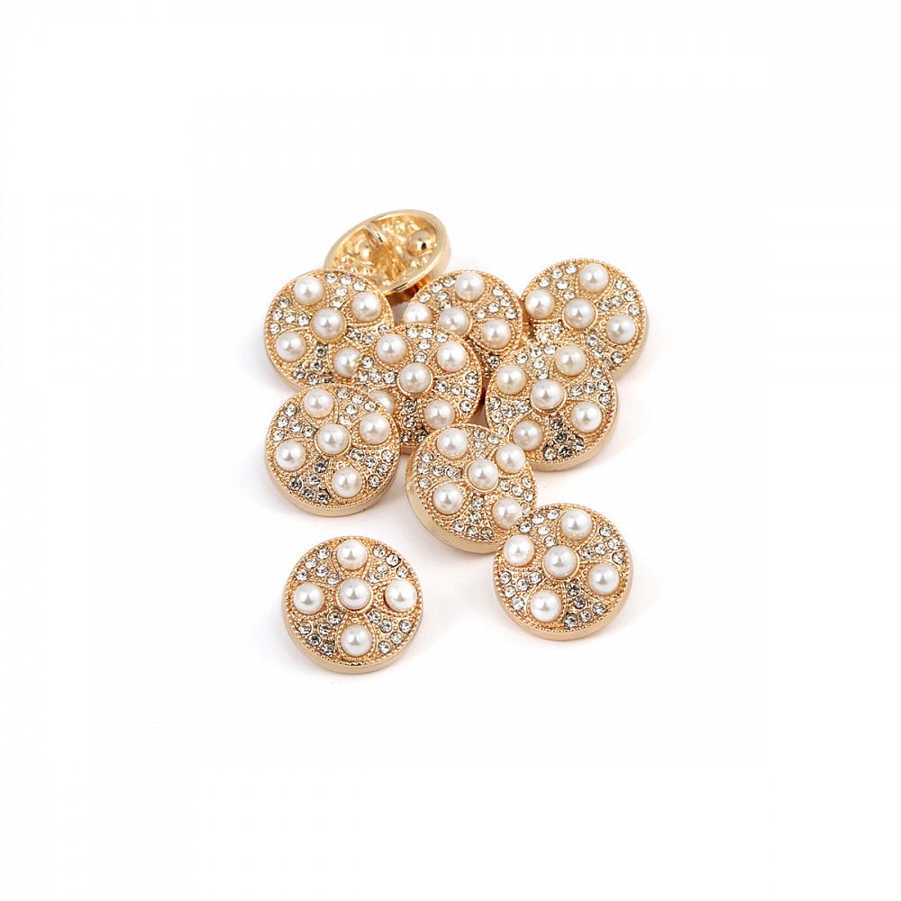 Пуговицы металлические на ножке 24L-15 мм, С-MP17 цв.золото/перламутр, 10 шт