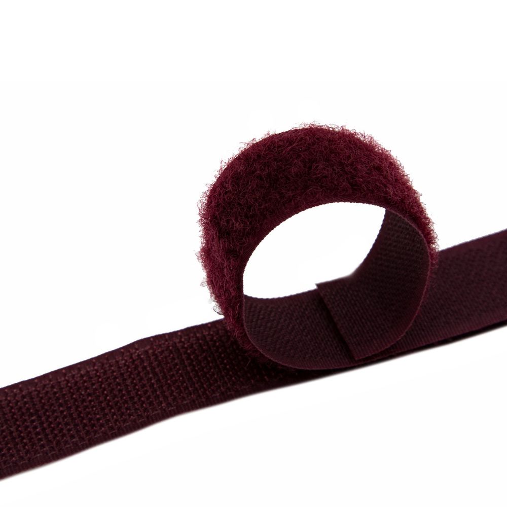 Лента контактная липучка фасовка (велкро) пришивная 20 мм / 25 см, 43 бордо, ПАРА (крючок+петля), Hobby&Pro, качество "A"