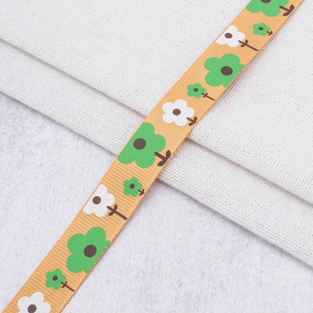 Лента репсовая (в рубчик) с рисунком 15.0 мм / 45.72 метра, ID 1558, цв. песочный, 23290