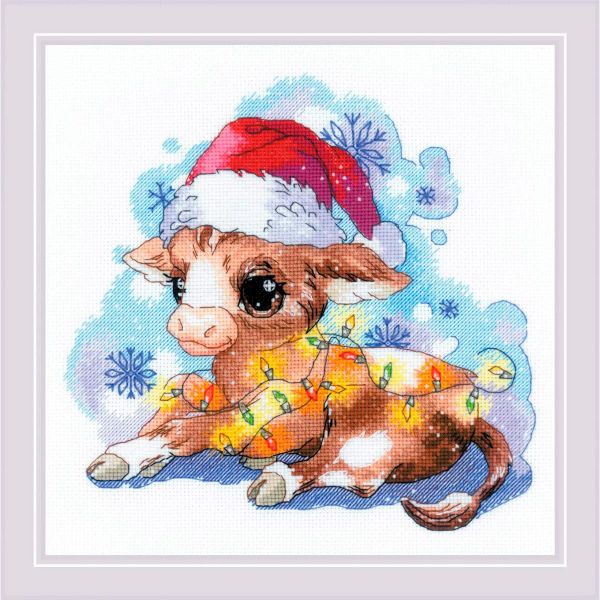 Набор для вышивания нитками Риолис, Новогодний бычок 25х25см