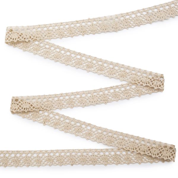 Кружево вязаное (тесьма) хлопковое 22 мм / 25 метров, одностор. (02 бежевый)