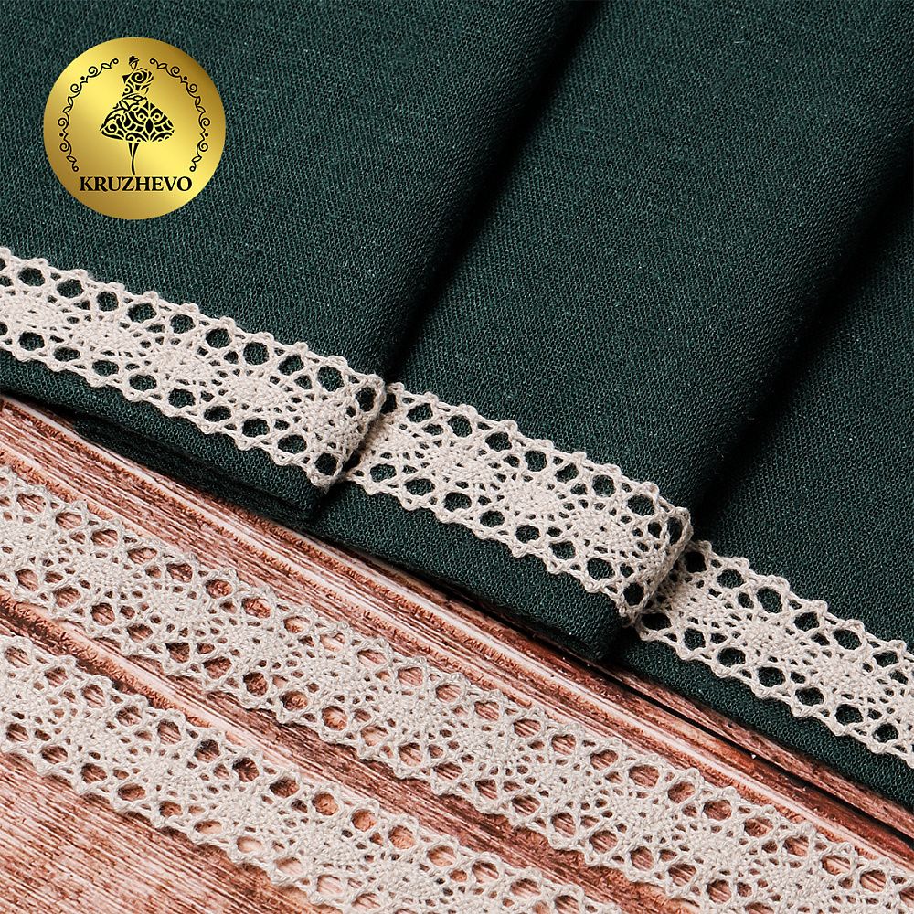 Кружево вязаное (тесьма) 20 мм / 10 метров, диз. 296, цв.22 серый лен, Kruzhevo