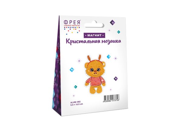 Алмазная (кристальная) мозаика Фрея ALVM-092, магнит Праздничный мишка, 5.5х10.5 см