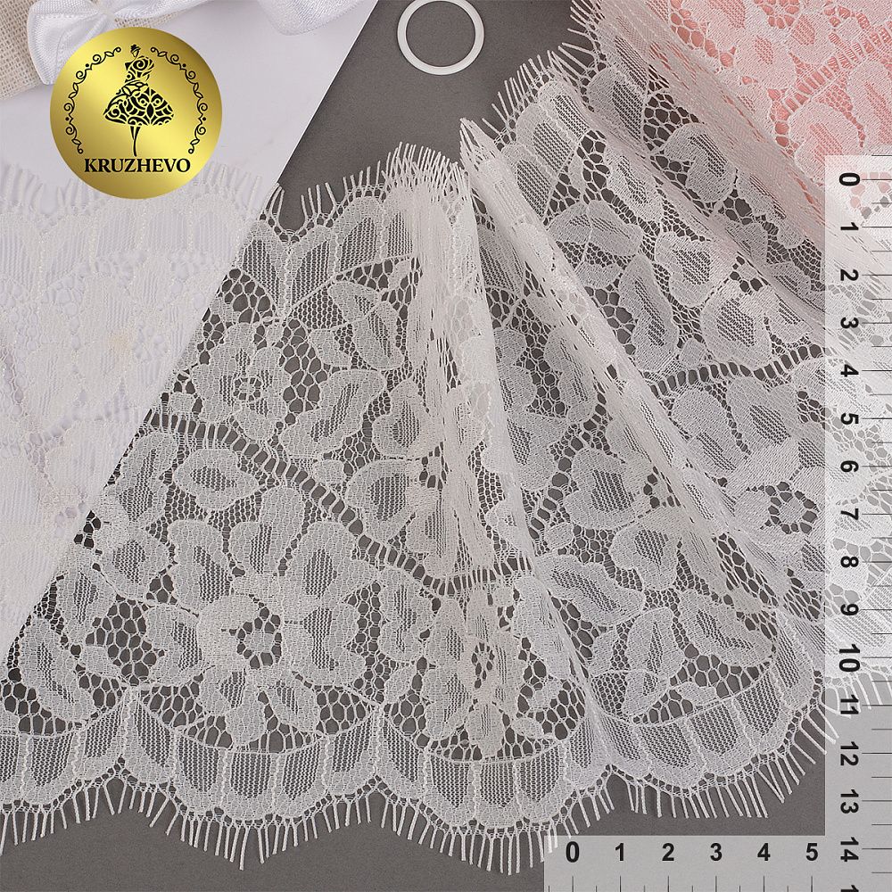 Кружево шантильи (реснички) 140 мм, диз. 230, цв.01 белый, уп. 3 м, Kruzhevo