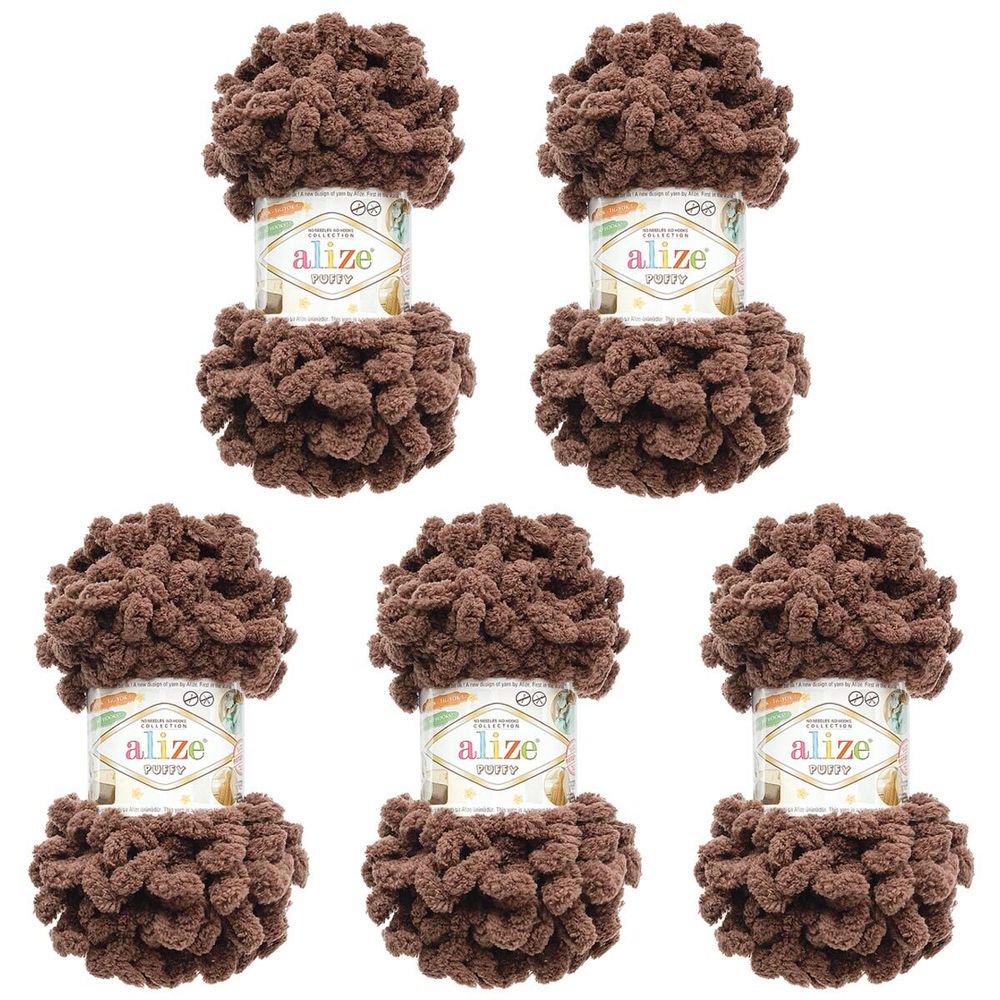 Пряжа Alize (Ализе) Puffy / уп.5 мот. по 100 г, 9м, 534 темно-ореховый