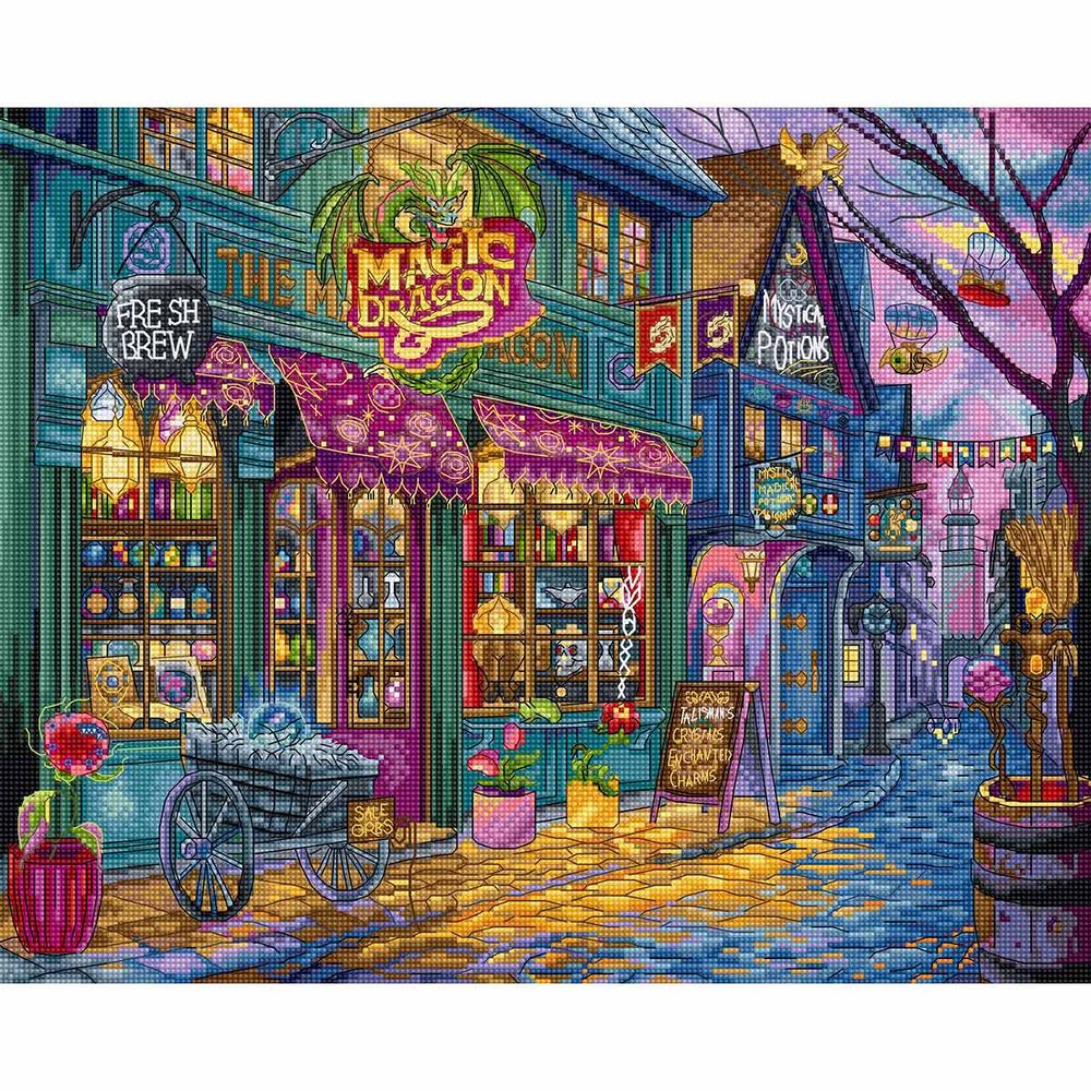 Набор для вышивания нитками LetiStitch L9942, Магазин Волшебный дракон 34х27см
