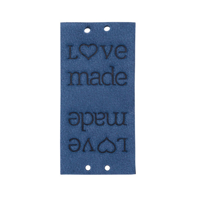 Бирка кожаная с тиснением Love Made 1,9х3,8см, уп.4 шт, синий