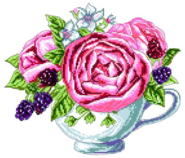 Рисунок для вышивания Матренин Посад (канва), 28х37 -1904 Ежевика в чашке