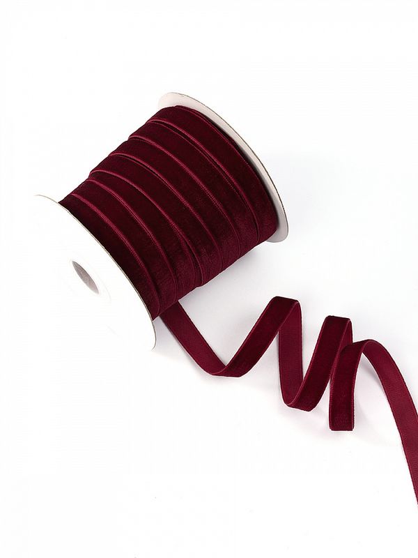 Лента бархатная (тесьма) 10.0 мм / 22.86±1 метров, арт.10VR44 нейлон цв.бордо