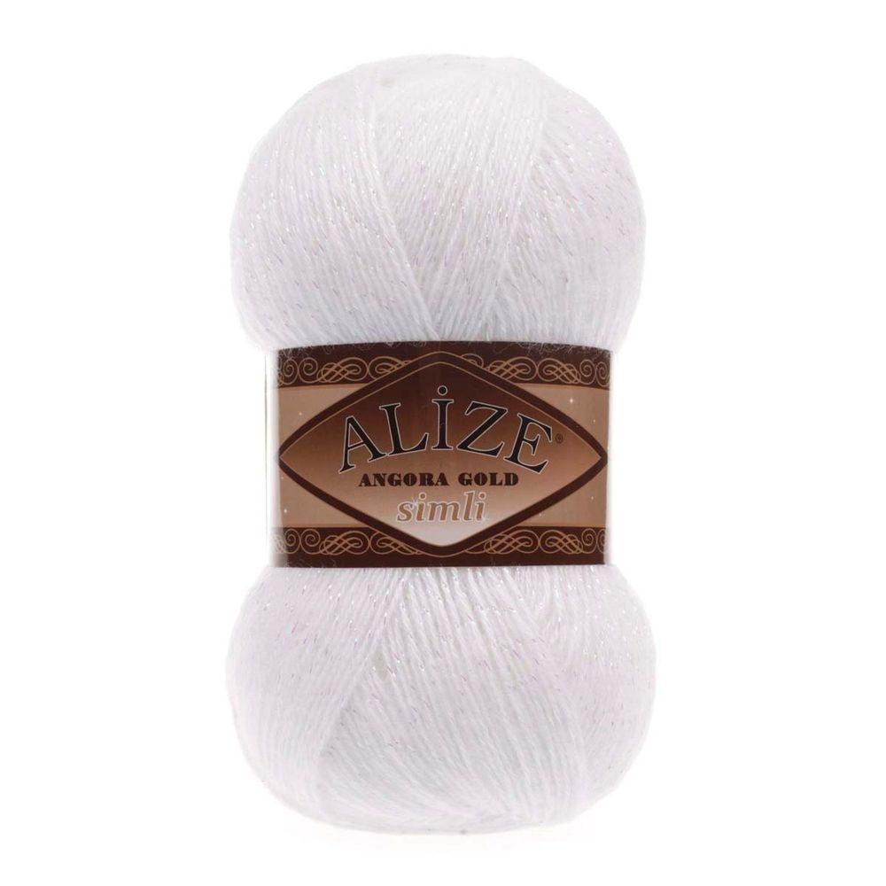 Пряжа Alize (Ализе) Angora Gold Simli / уп.5 мот. по 100 г, 500м, 055 белый A