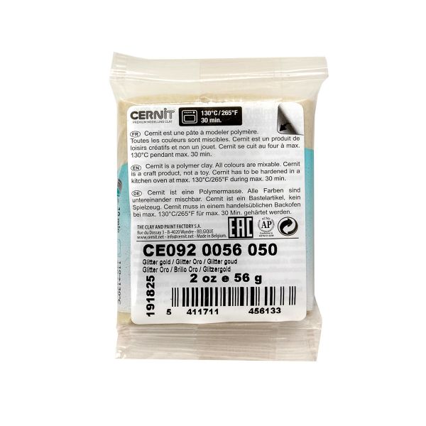 Полимерная глина Cernit Translucent запекаемая, прозрачная 56 гр, 050 золотой с блестками