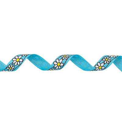 Лента репсовая (в рубчик) Ромашки 1,5см*22.86 м (голубой)