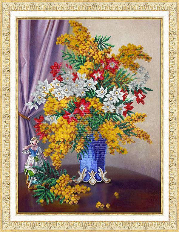 Набор для вышивания бисером Паутинка, Букет с мимозой 38х28 см