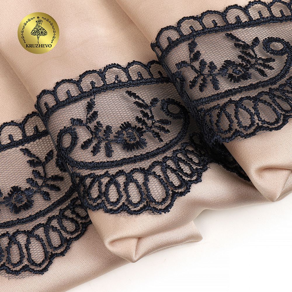 Кружево на сетке 50 мм, TR.1158A, 03 т.синий, 12м, Kruzhevo