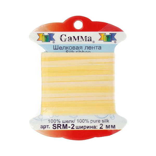 Лента (тесьма) шелковая 2.0 мм / 9.1±0.5 метров, M007 бл.желтый/желтый, Gamma SRM-2