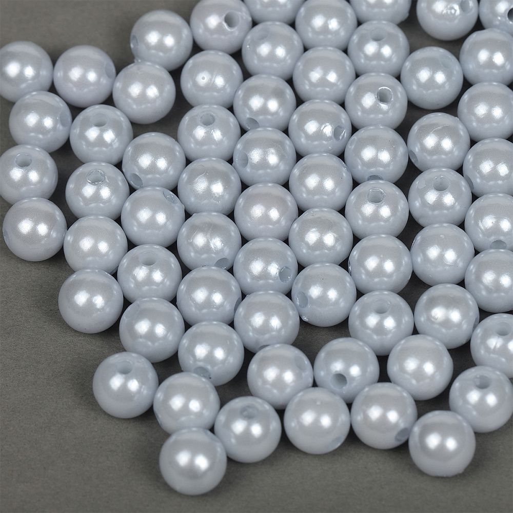 Бусины пластик (перламутр) ⌀10 мм, цв.светло-серый уп.500г (960 шт), Magic4Hobby