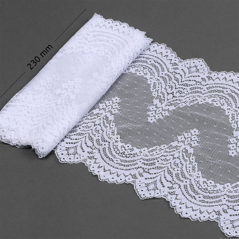 Кружево бельевое эластичное 230 мм / 10 м, 8036, цв.01 белый, Kruzhevo