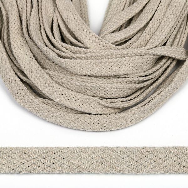 Шнур плоский плетеный х/б ⌀15.0 мм / 50 метров, турецкое плетение TW, 033 тёмный лён