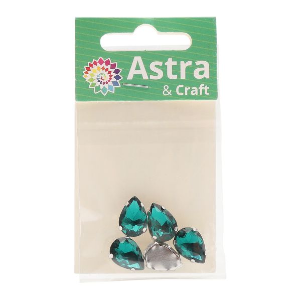 Хрустальные стразы в цапах формы капля, изумрудный 10х14 мм, 5 шт., АЦ009НН1014