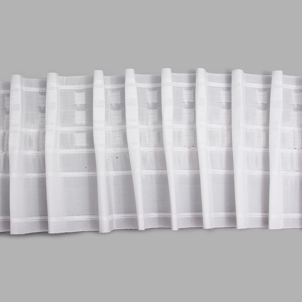 Лента (тесьма) шторная: сборка параллельная (1:2) 128 мм / 50 метров, (3 ряда петель, 5 шнура), белый, 13120-S