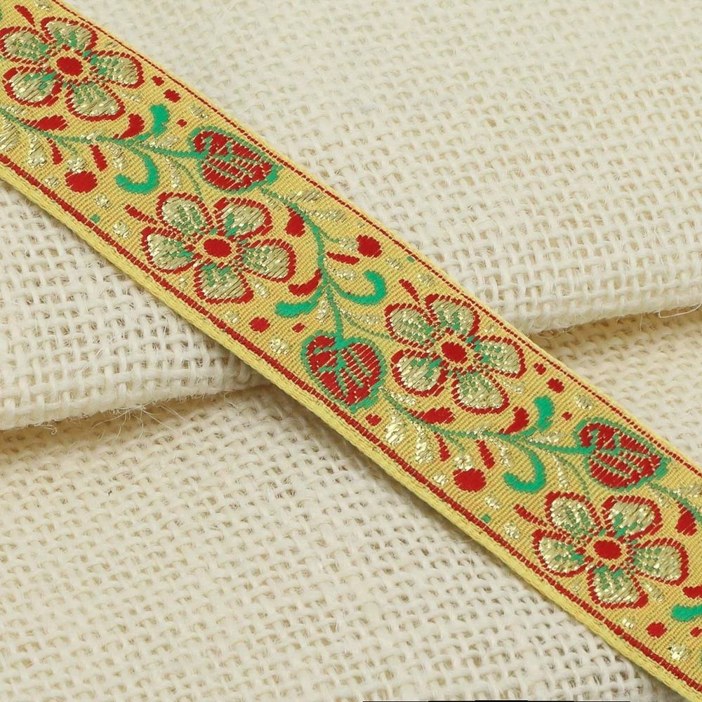 Лента (тесьма) жаккардовая 32.0 мм / 25±1 метров, с метанитом рис. 9565 Яблоневый цвет (2 желтый) С3104Г17