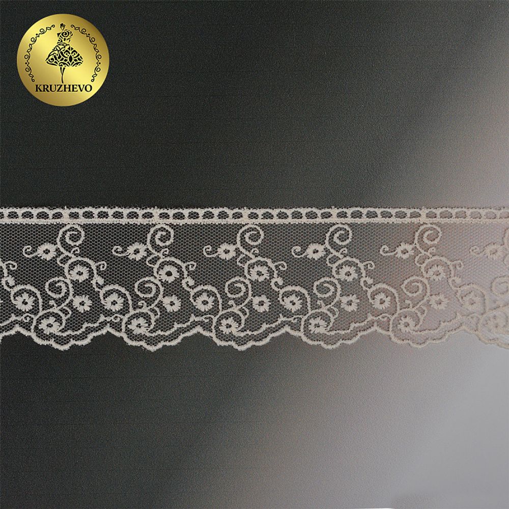 Кружево на сетке 45 мм, диз. 185, цв.375 персик, уп. 14 м, Kruzhevo